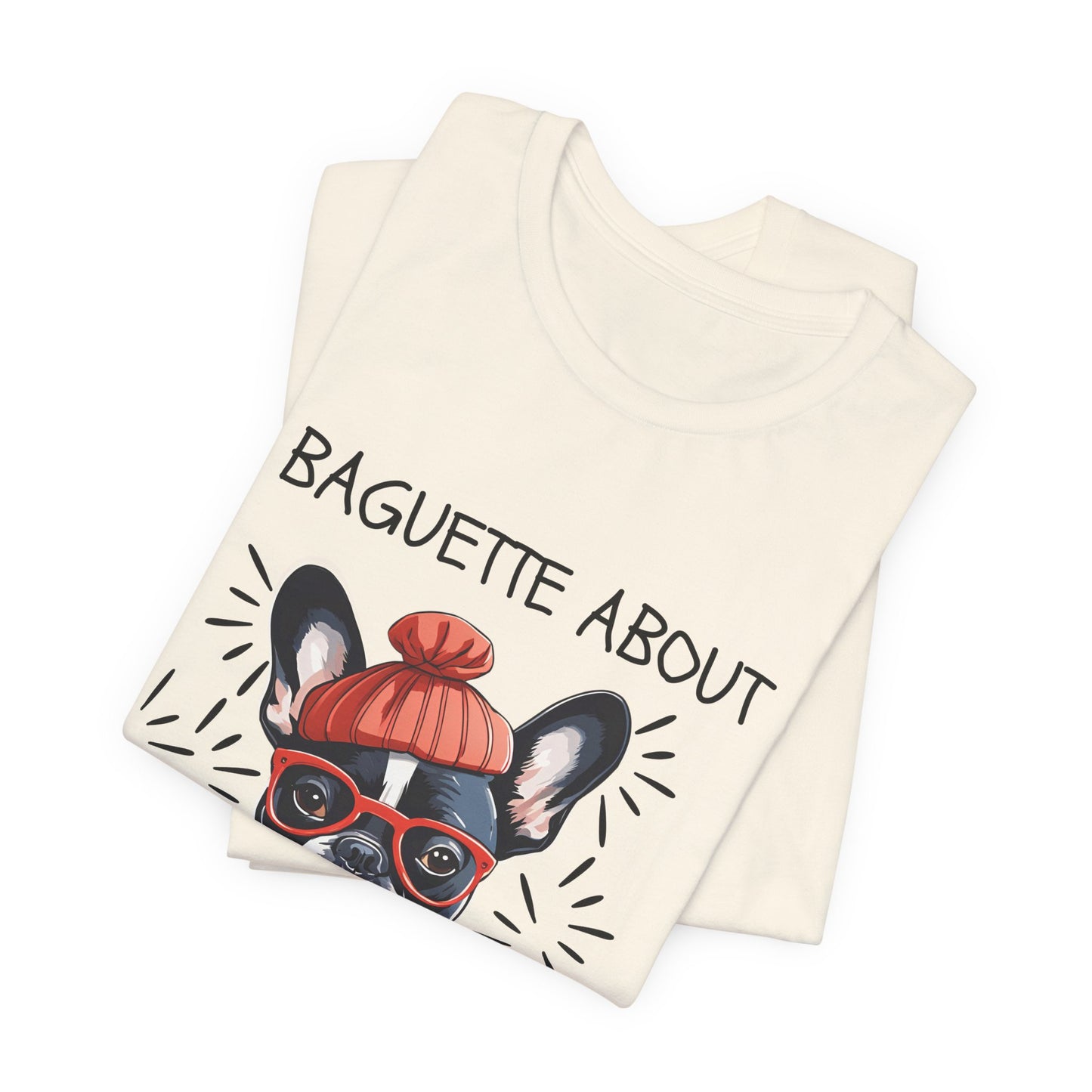 Frenchie baguette tee Red BC3001 flat lay — SniffWaggleNWalk™