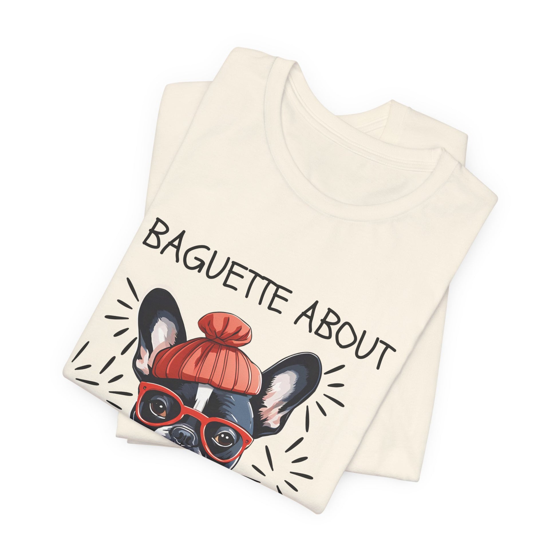 Frenchie baguette tee Red BC3001 flat lay — SniffWaggleNWalk™