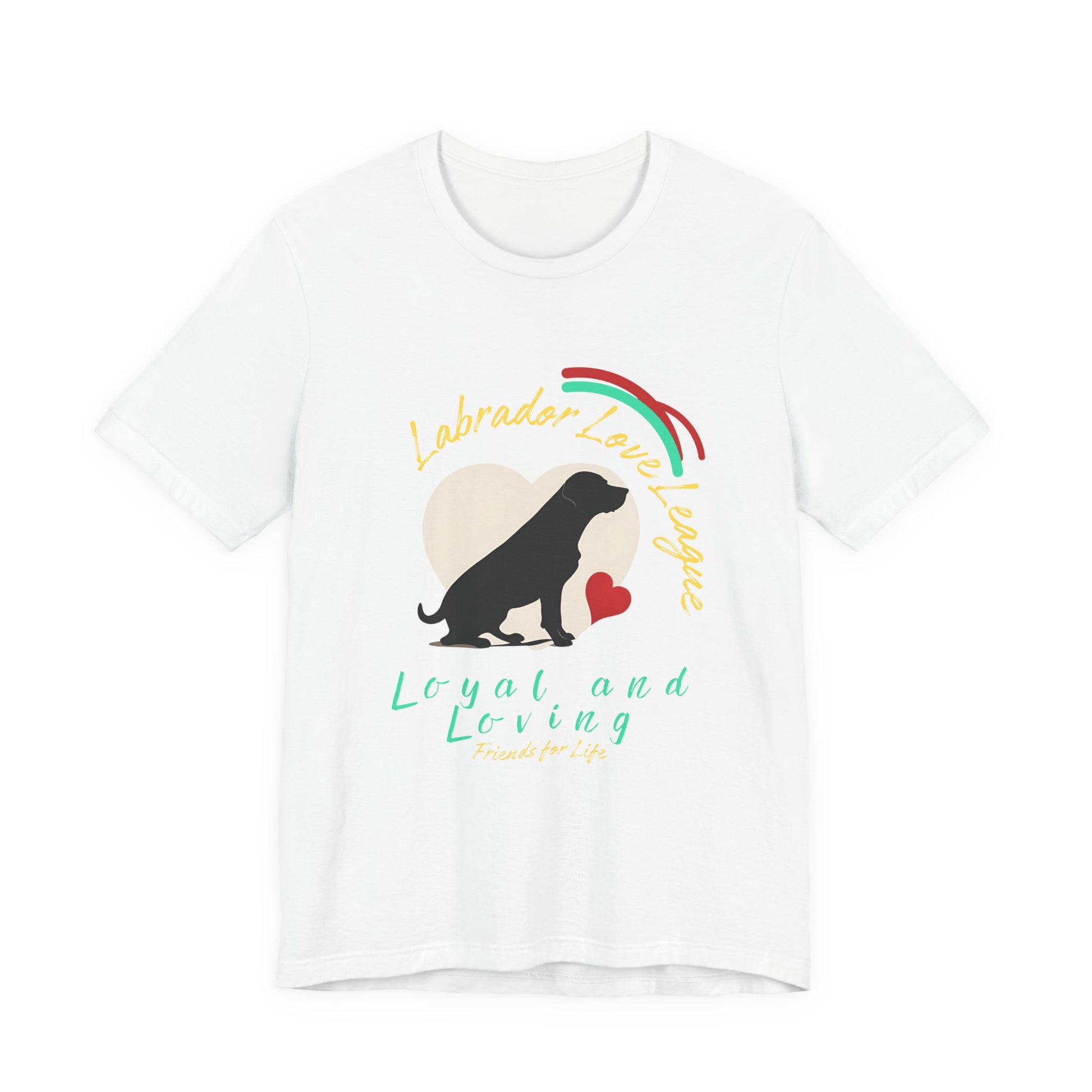 Labrador Love League t-shirt in White — Loyal and Loving Lab graphic tee, front view