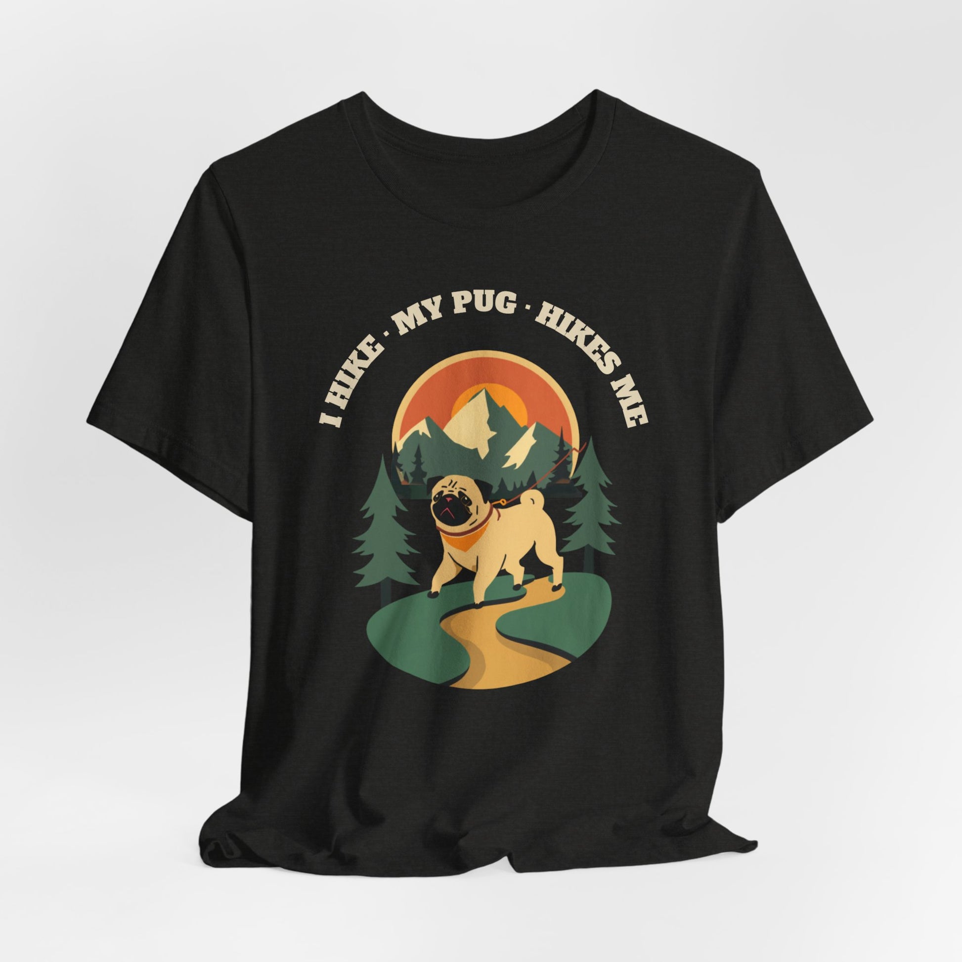 Black pug hiking unisex tee gift idea for dog lovers