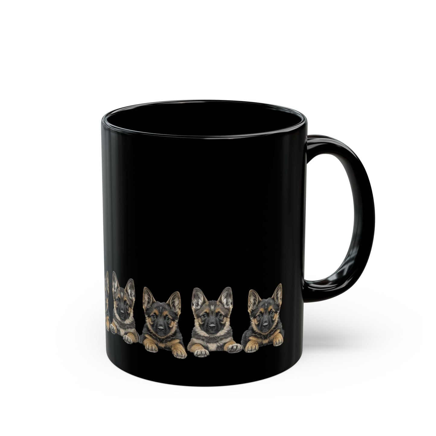 German Shepherd Puppy Line Black Coffee Mug — Cute Dog Lover Gift (11oz/15oz)