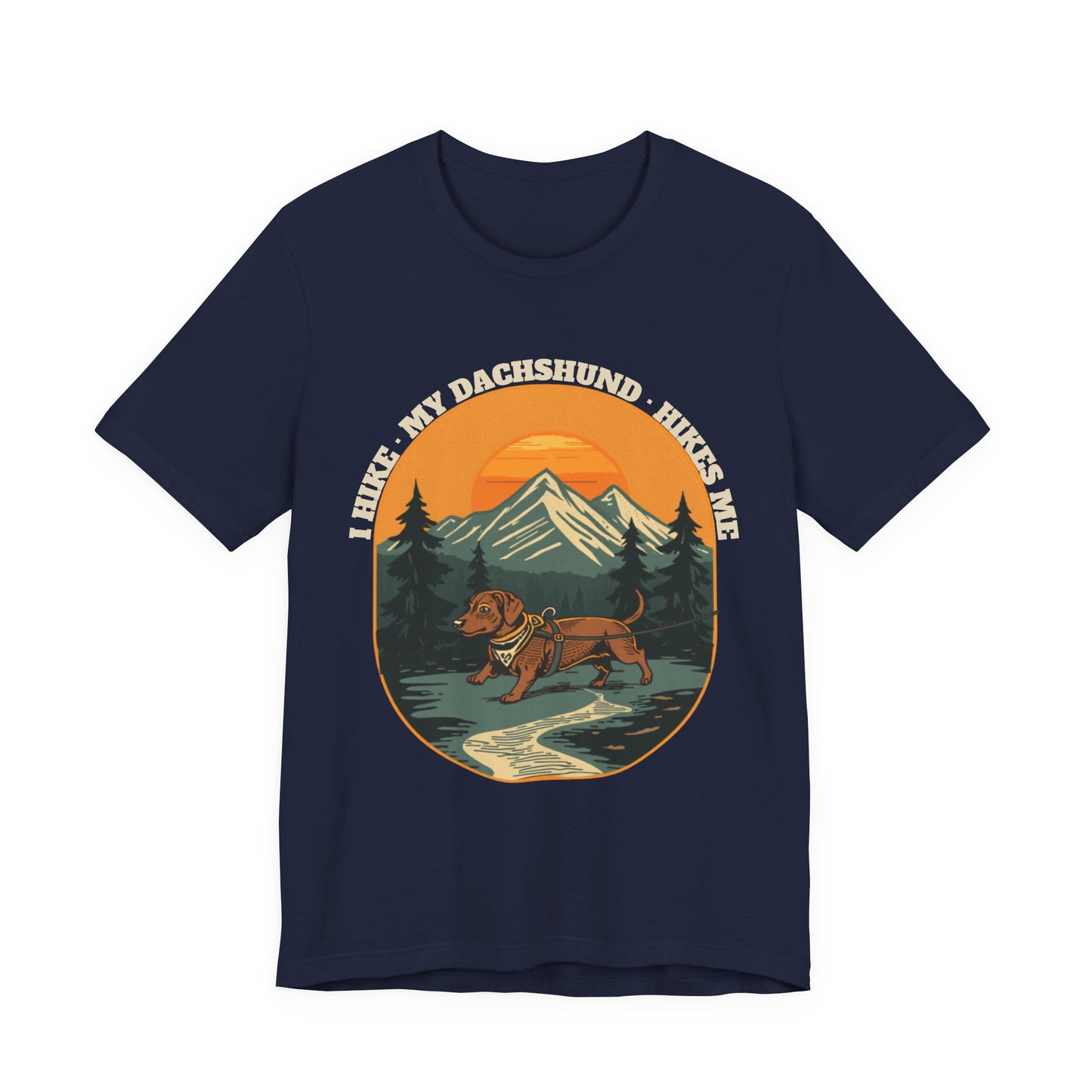 Navy dachshund hiking t-shirt for sausage dog mums and dads