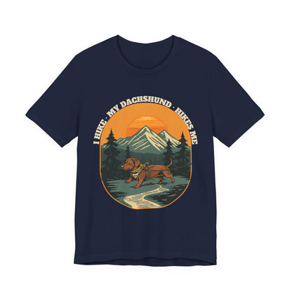 Navy dachshund hiking t-shirt for sausage dog mums and dads