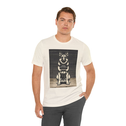 German Shepherd True Crime Night Shift t-shirt, white, back view