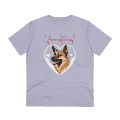 "UNCONDITIONAL LOVE" Organic T-shirt - Unisex FEATURING A GERMAN SHEPHERD - Sniff Waggle And Walk