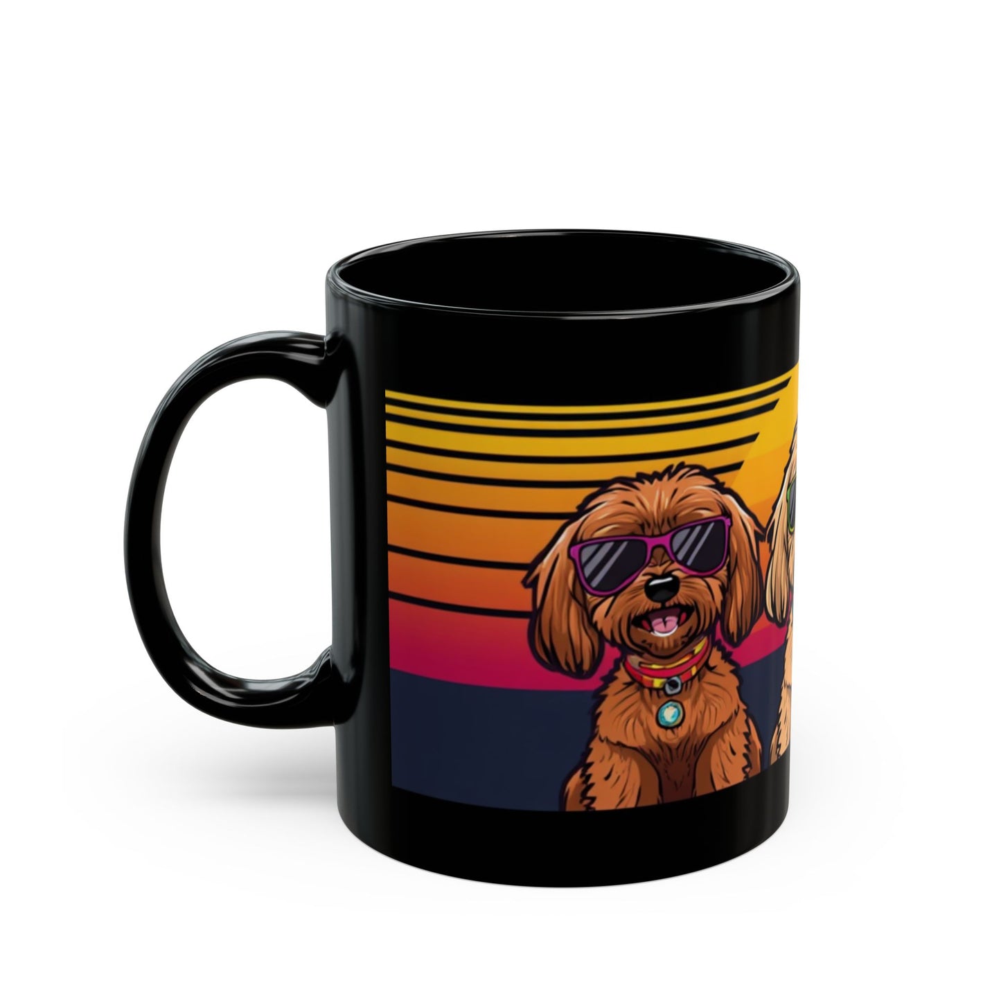 cocka poo Black Coffee Mug — Cute Puppy Sunset Design (11oz/15oz)