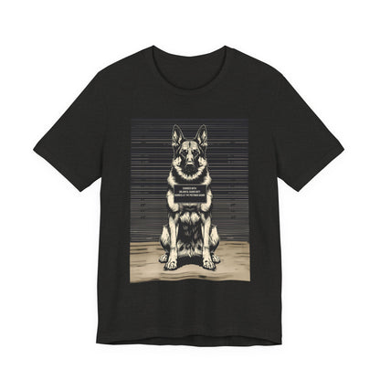 German Shepherd True Crime Night Shift t-shirt folded flat, black