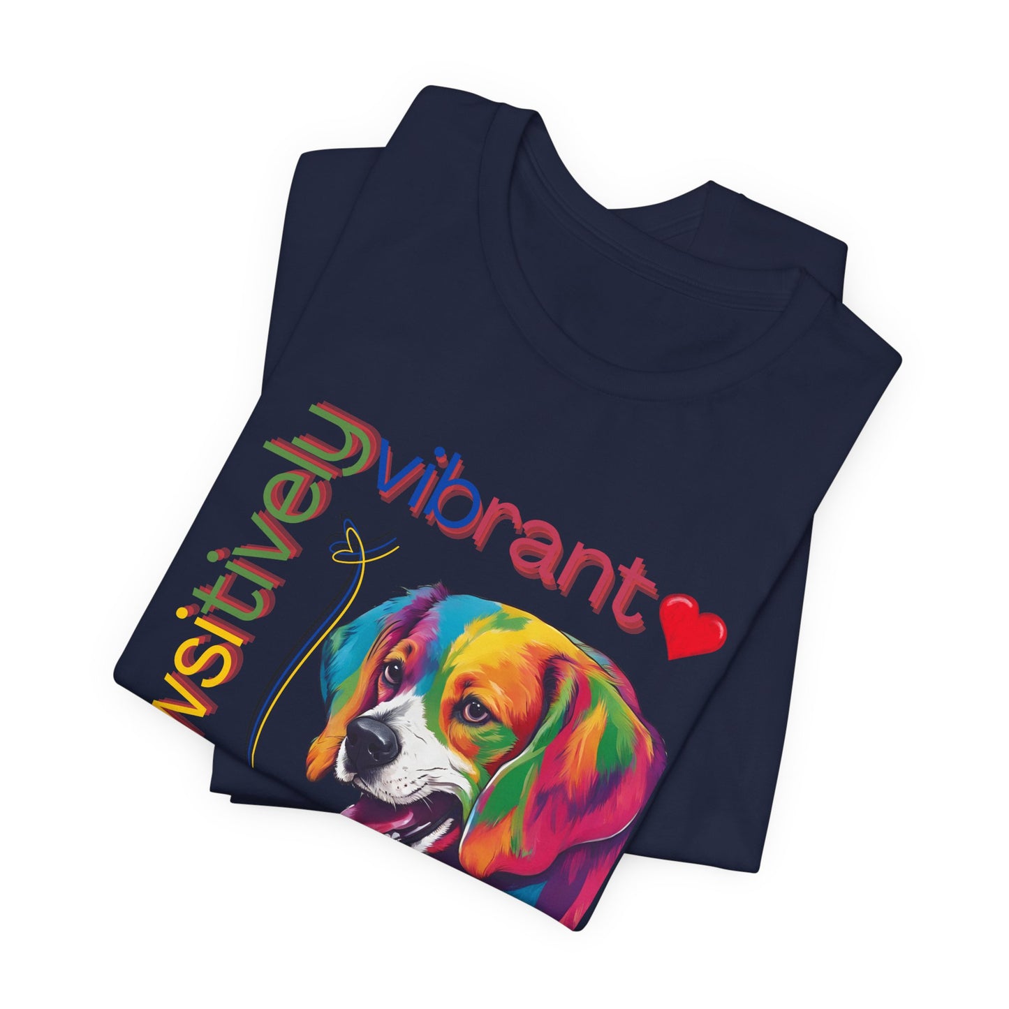 Pawsitively Vibrant T-Shirt — lifestyle shot of the colourful beagle design