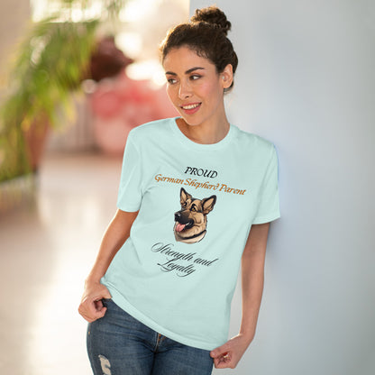 PROUD GERMAN SHEPHARD PARENT. "strength and loyalty" Dog Themed Soft Organic T-shirt - Unisex - Sniff Waggle And Walk