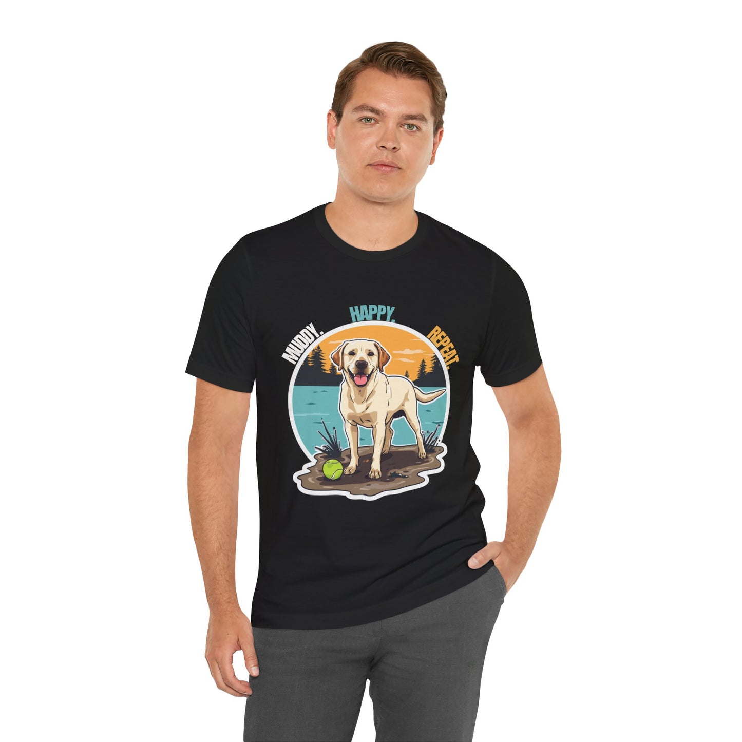 Labrador Retriever Beach Tee – 'Muddy Happy Bright' Dog Lover Shirt