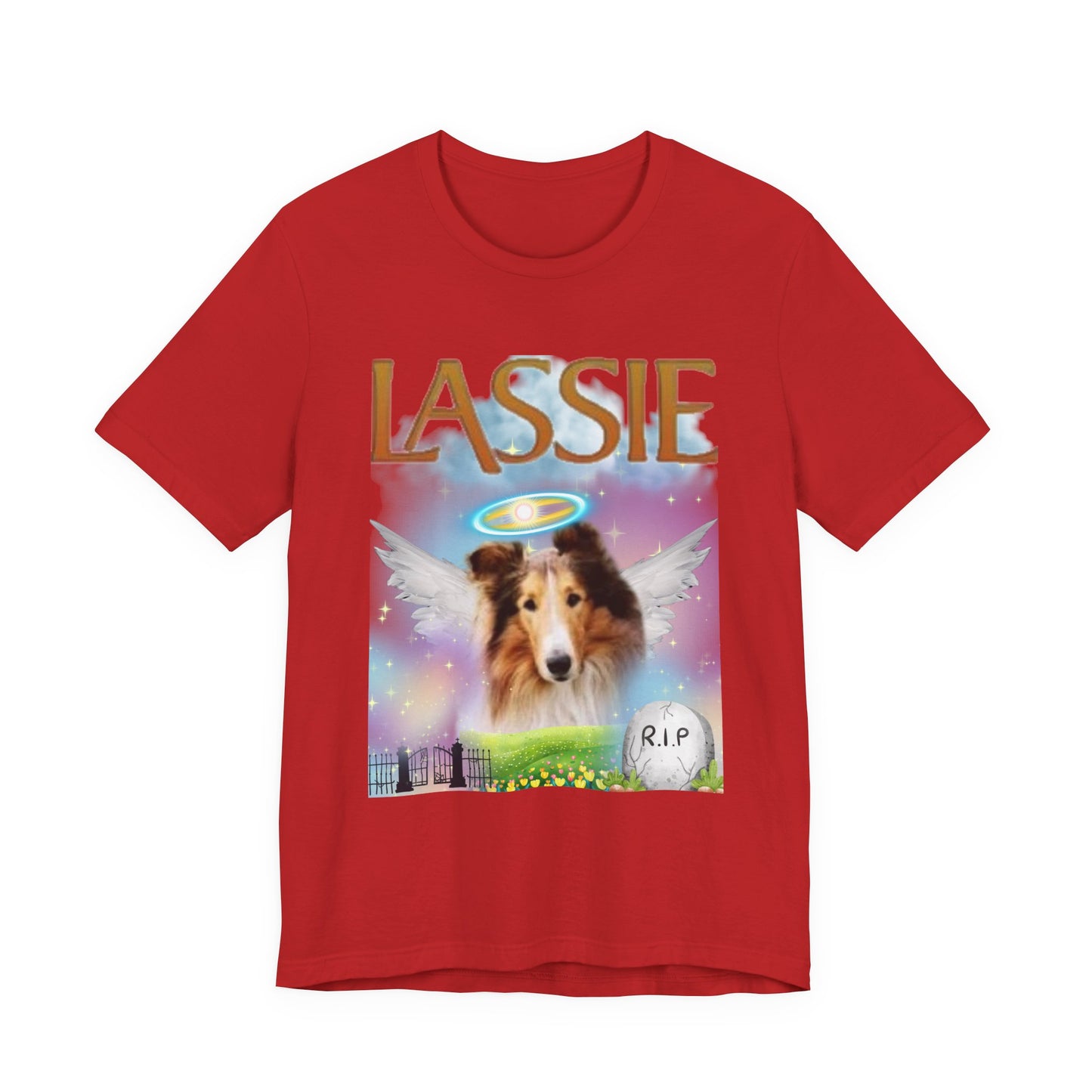 RIP Lassie T-Shirt — Red — dog tribute t-shirt — SniffWaggleNWalk™