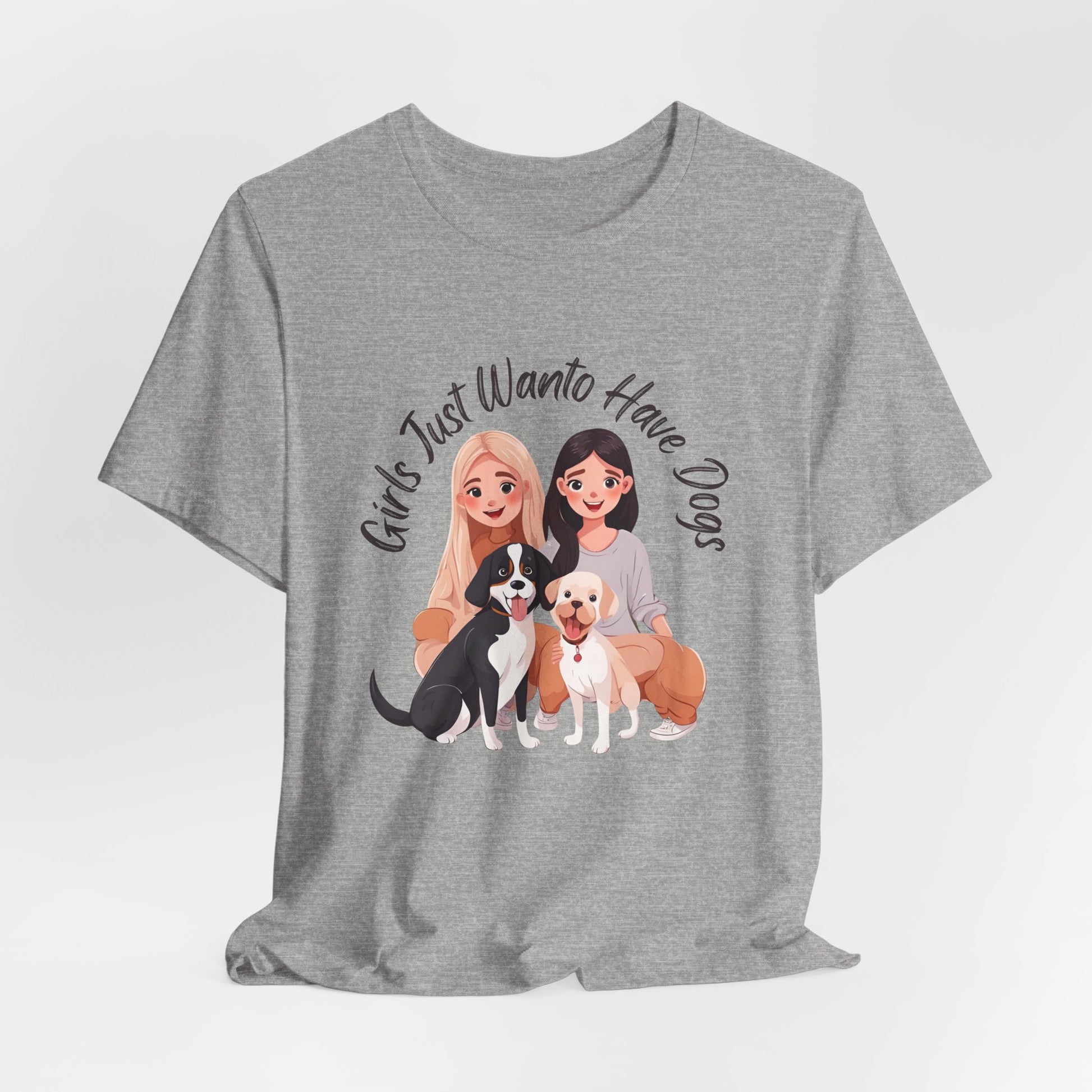 Girls Just Want to Have Dogs t-shirt size and fit reference image