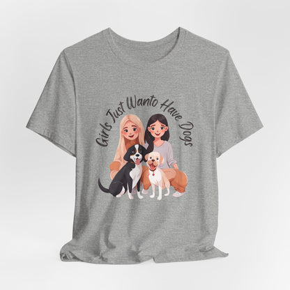 Girls Just Want to Have Dogs t-shirt size and fit reference image