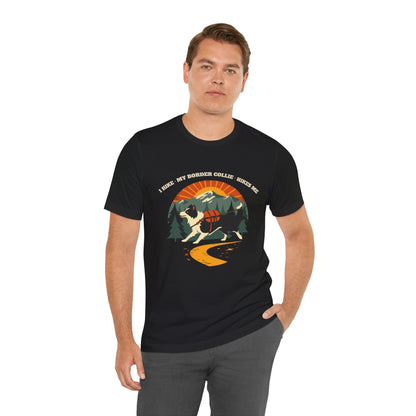 Black heather funny border collie hiking t-shirt front print