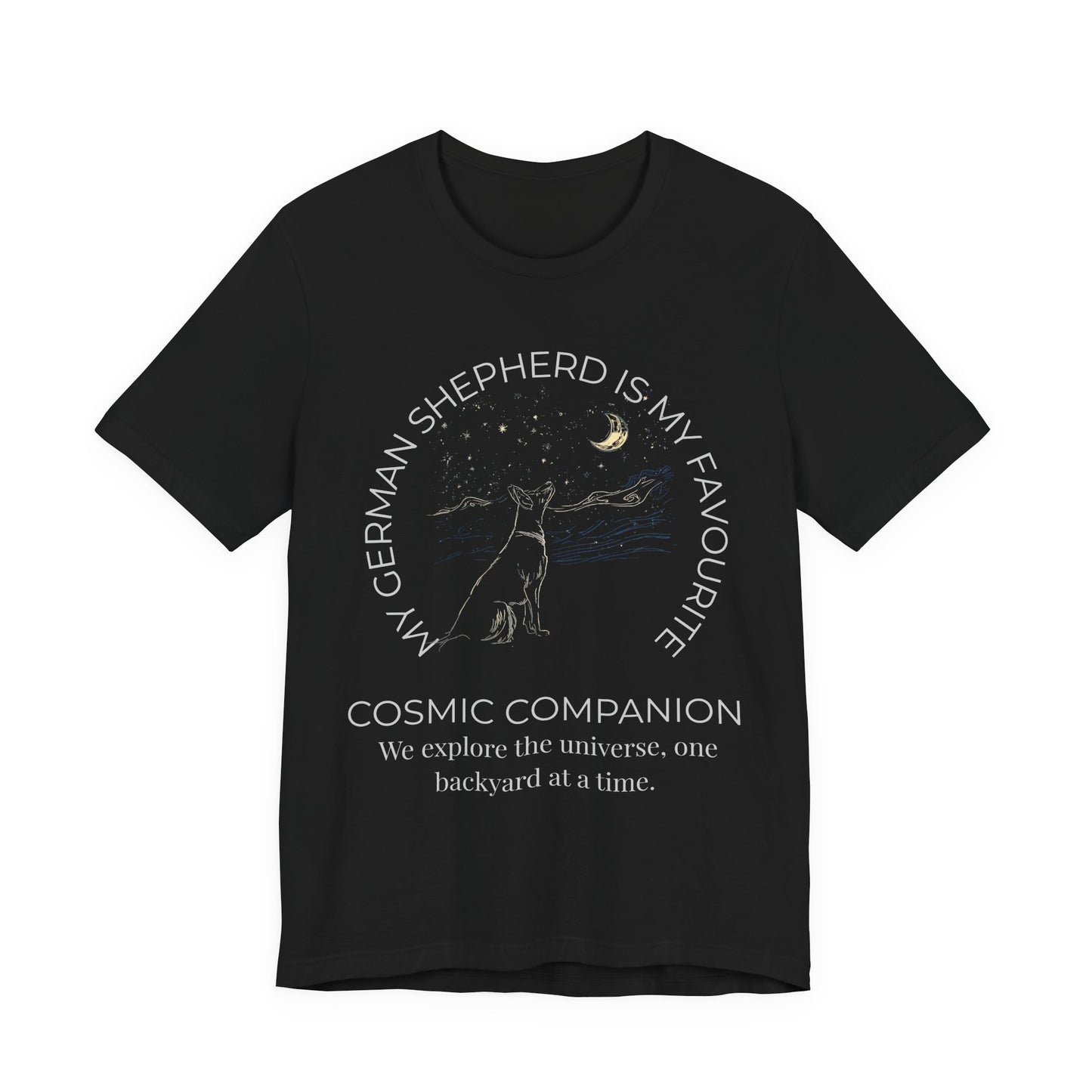 Cosmic Companion T-Shirt — “My German Shepherd Is My Favorite” Moon & Stars Tee