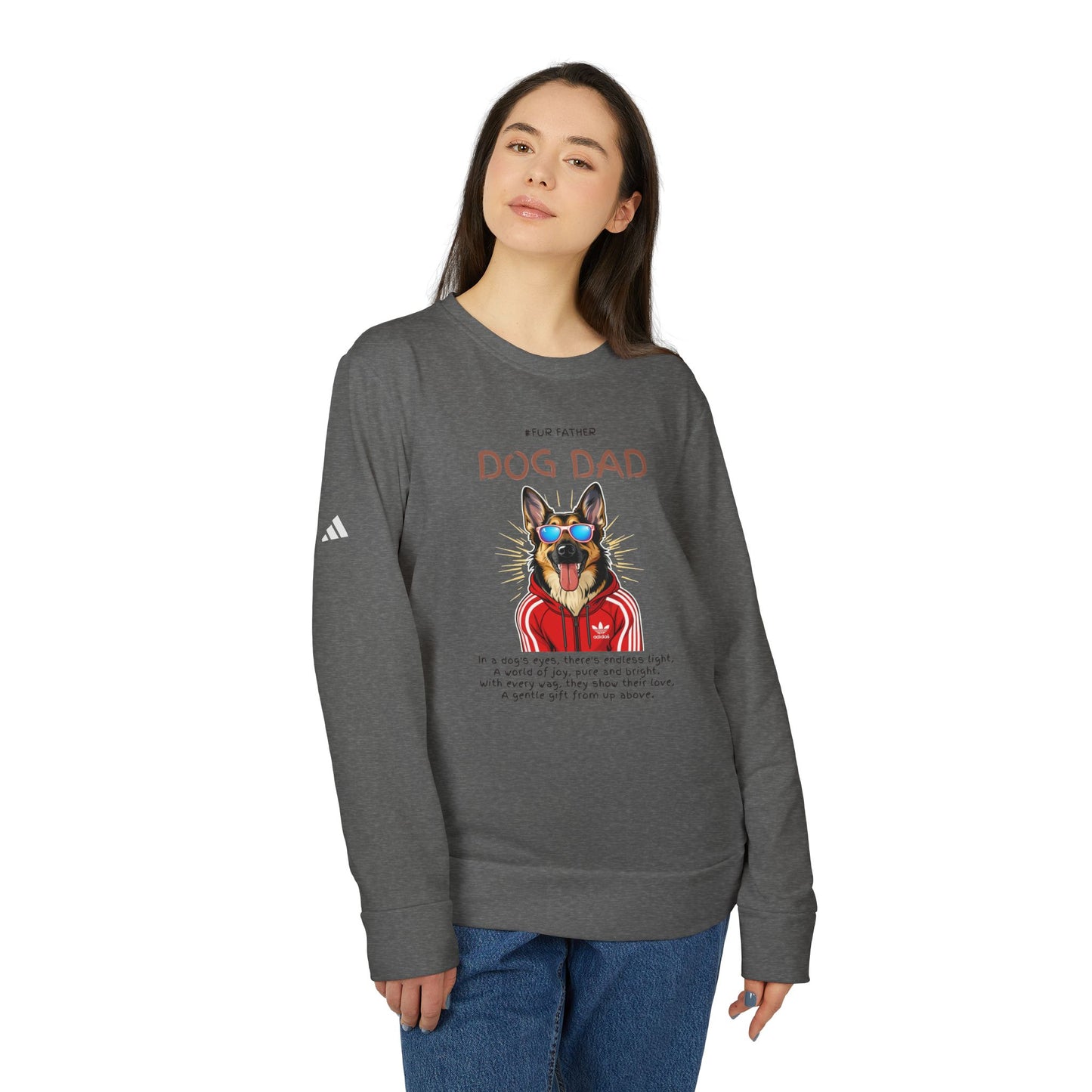 Dog Dad Adidas A434 T-Shirt — Grey Heather — flat lay — SniffWaggleNWalk™