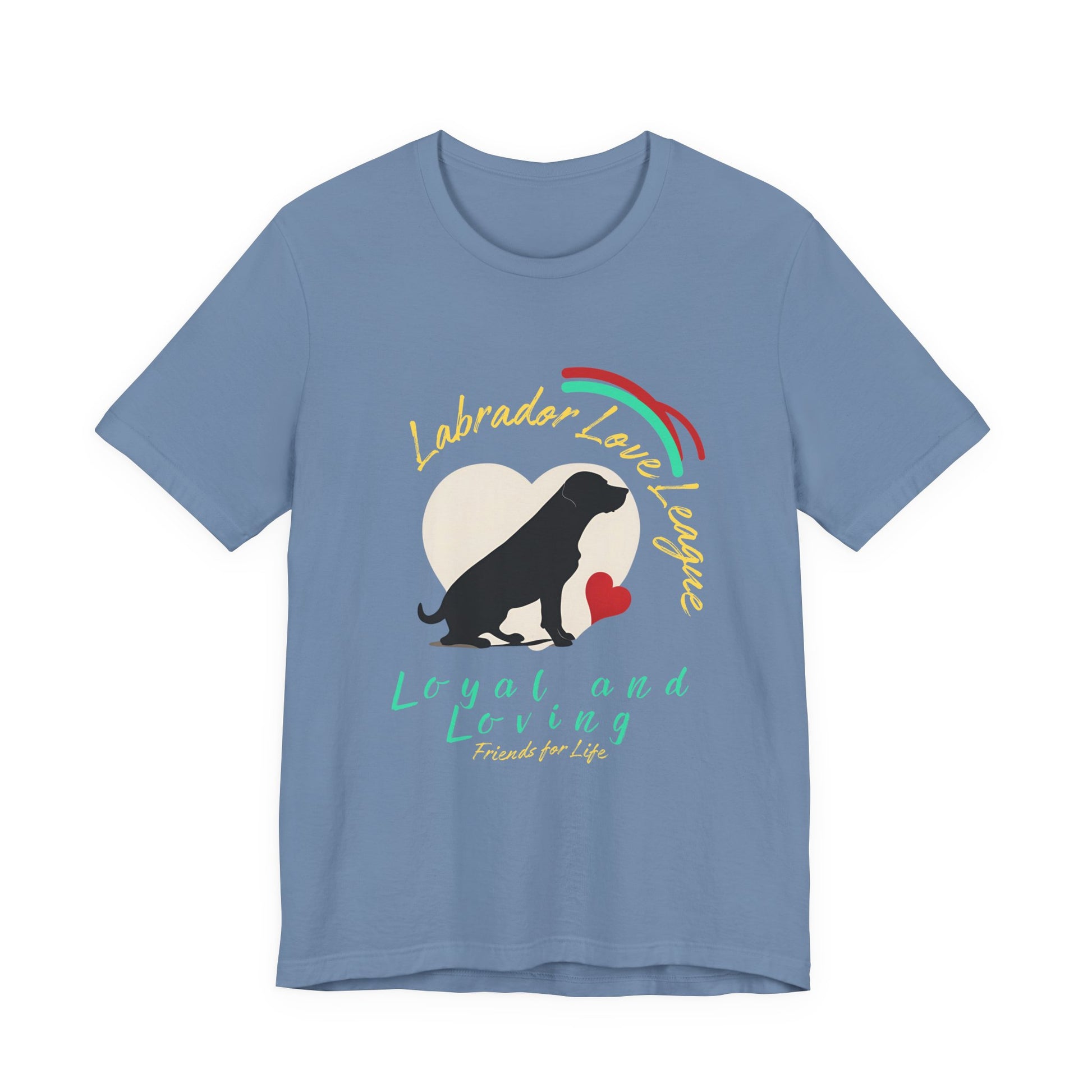 Labrador Love League t-shirt in Steel Blue — Labrador lover graphic tee, front view