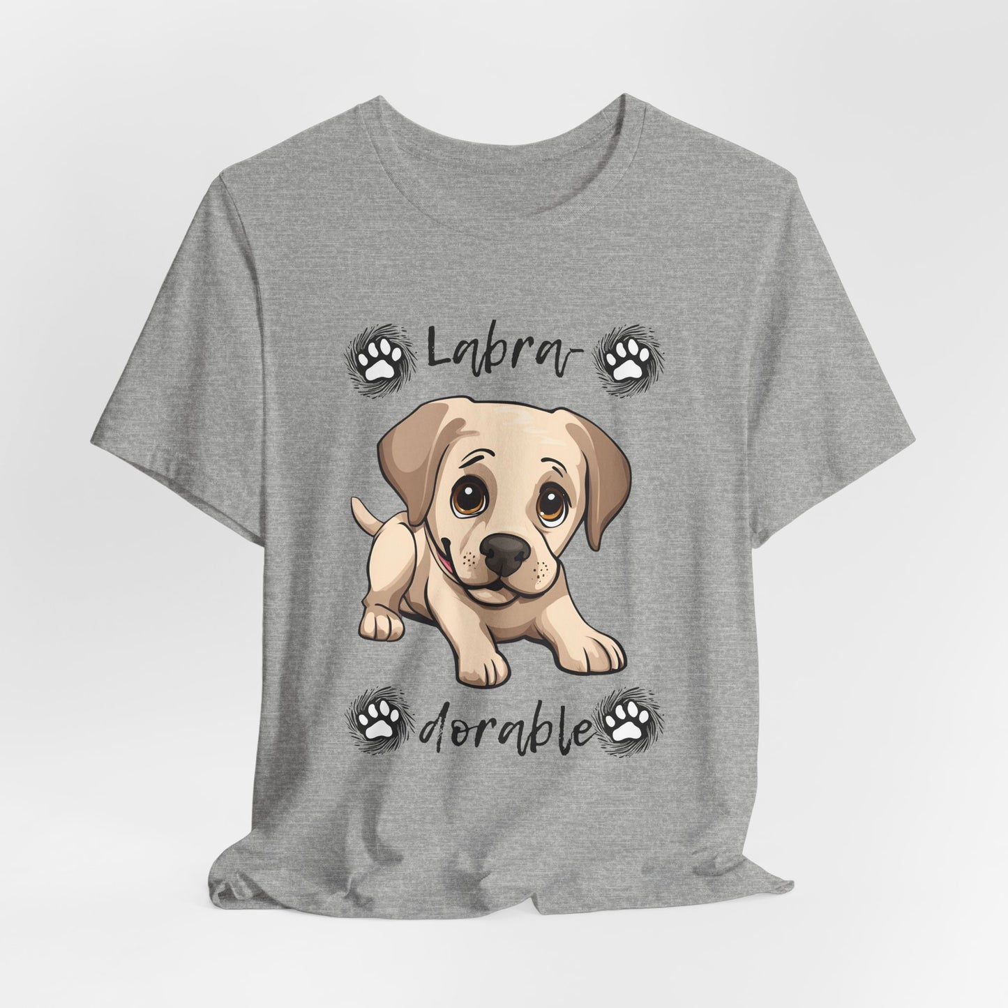 Labra-DORABLE Labrador puppy t-shirt in Athletic Heather, hanging front view