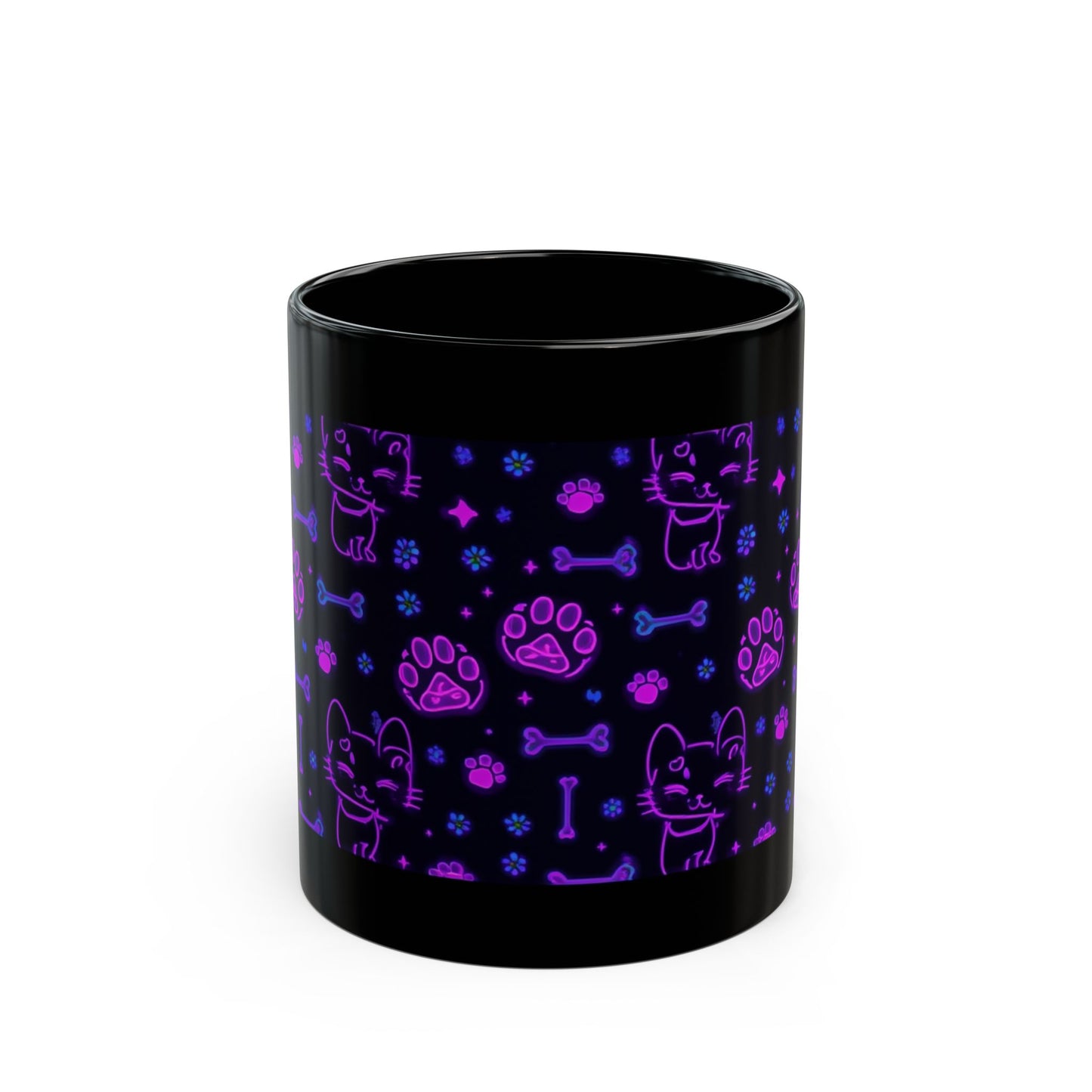 Neon cat Pattern Mug – Black Coffee Cup (11oz/15oz)