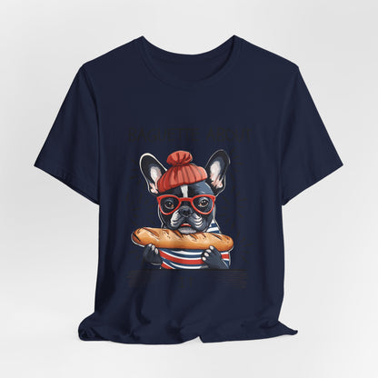 Baguette About It French Bulldog T-Shirt sizing flat lay — SniffWaggleNWalk™