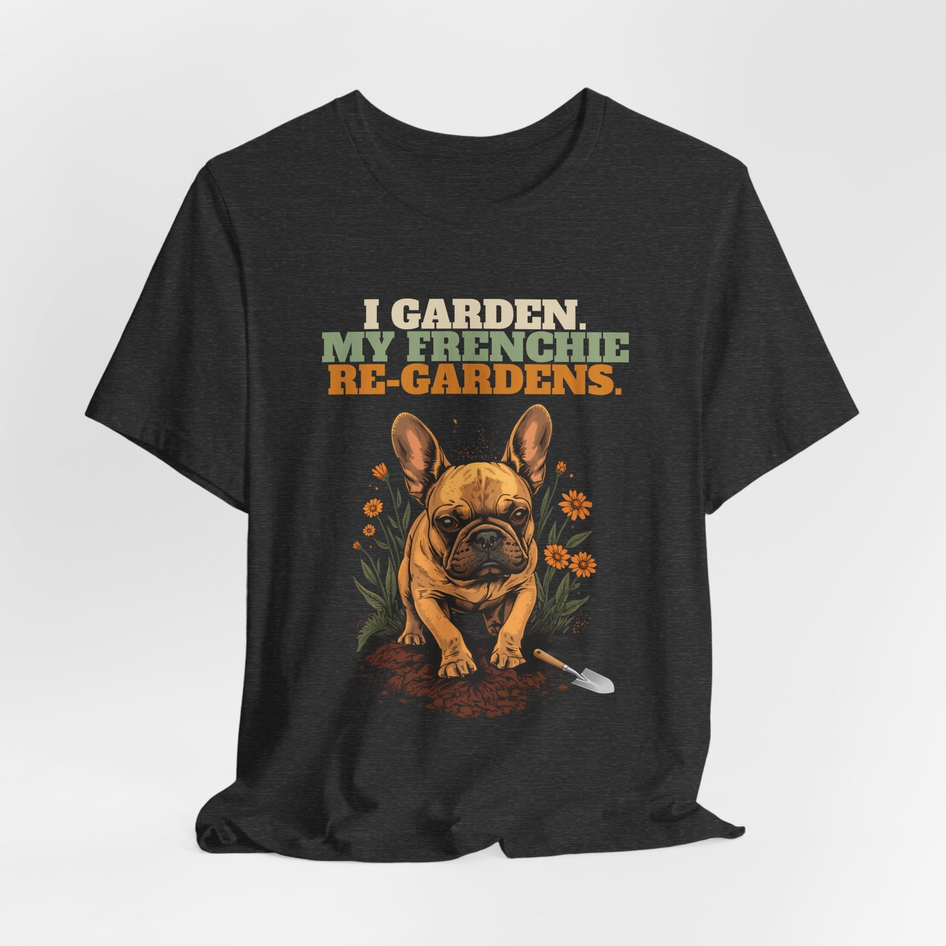 Frenchie gardening tee black heather