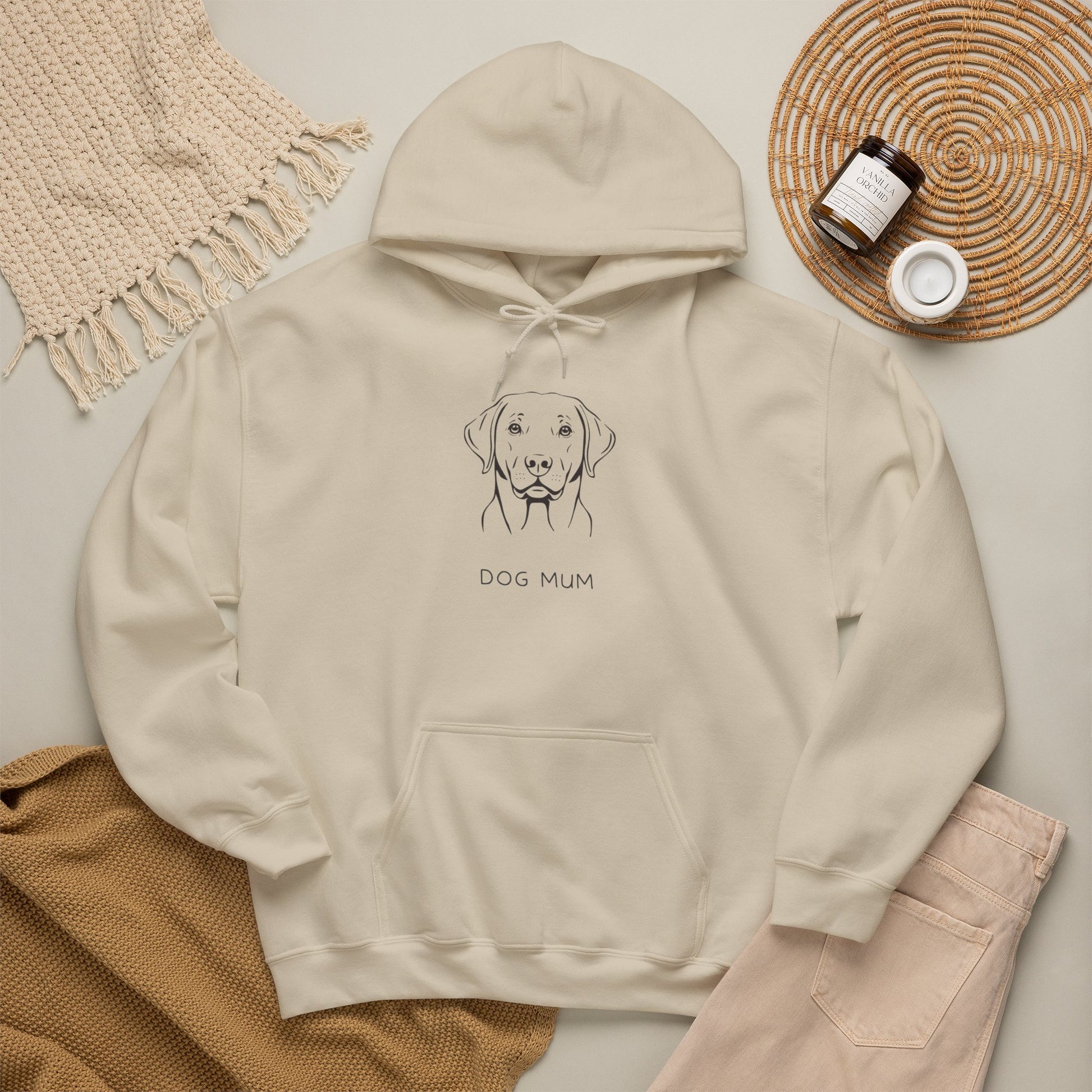 Labrador Dog Mum hoodie shown on a model