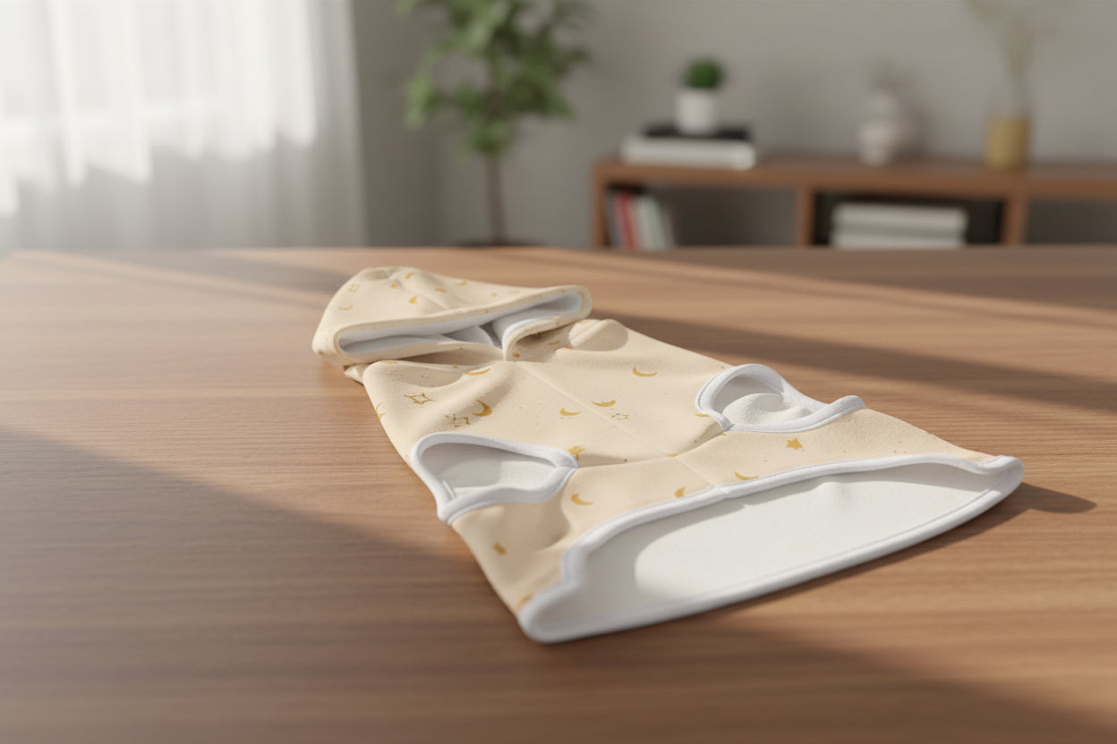 Cream dog hoodie with moon and star pattern and angel number 444 on the back