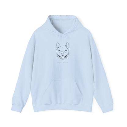 Staffie Dog Mum line art hoodie laid flat