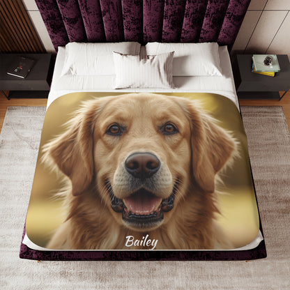 Personalized Dog Photo Sherpa Blanket — Custom Pet Name Cozy Throw (60" x 80")