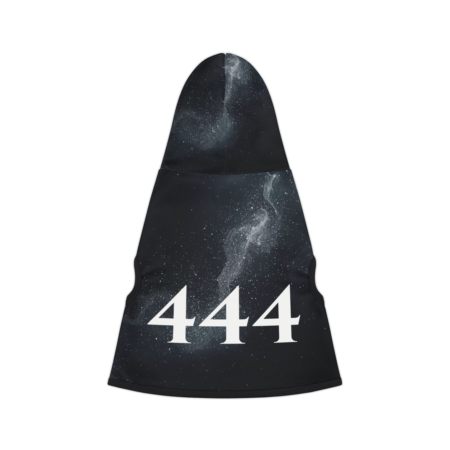 Medium dog wearing cosmic 444 angel number hoodie