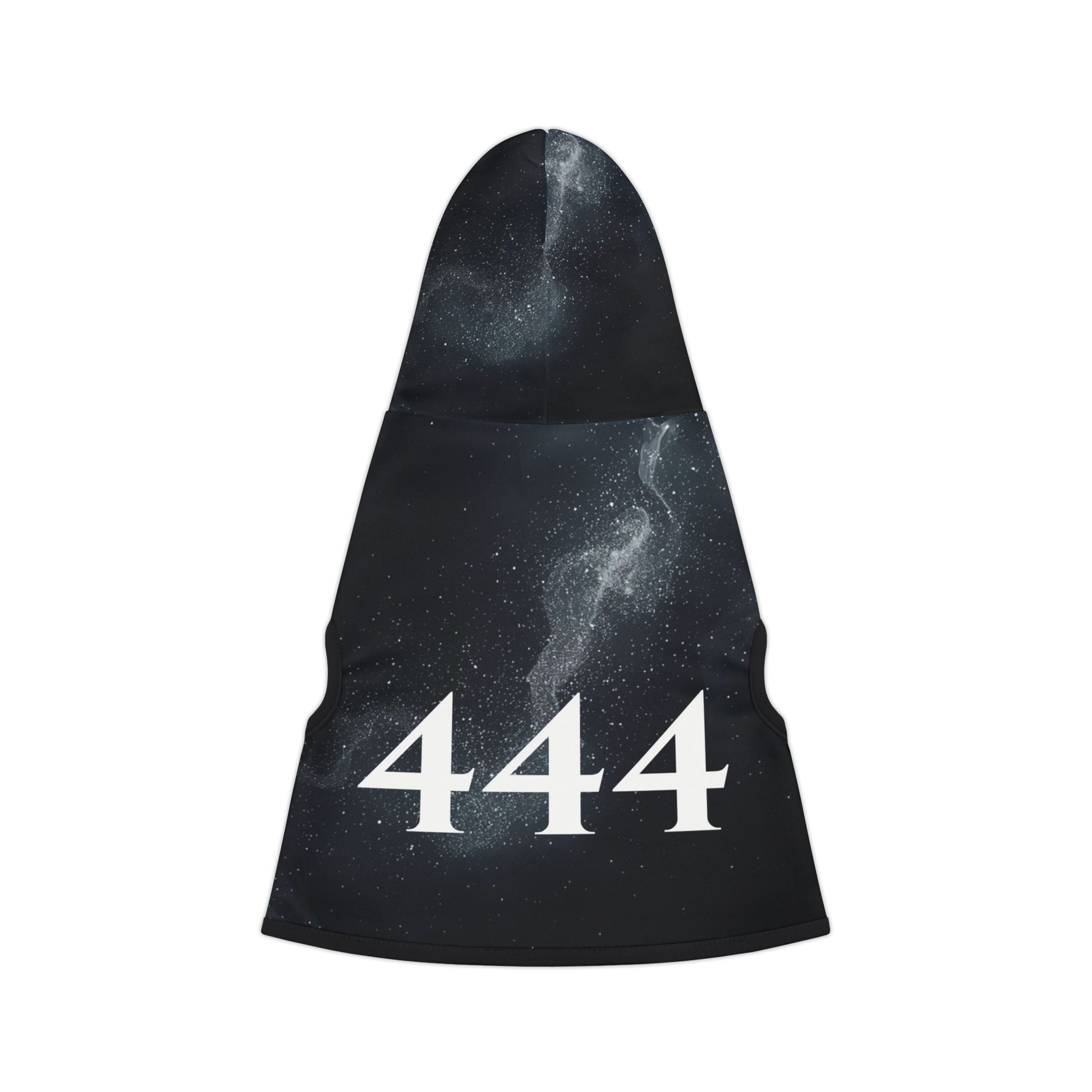 Medium dog wearing cosmic 444 angel number hoodie