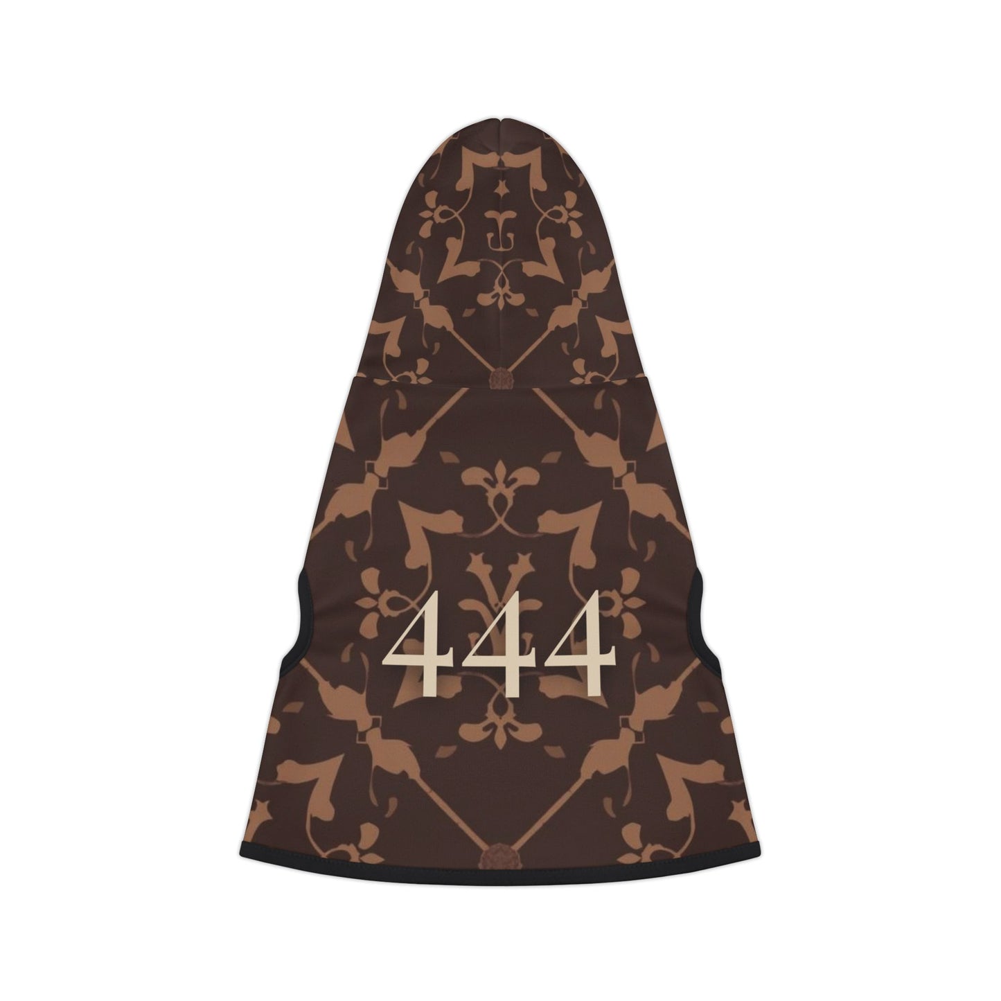 Close-up of 444 angel number design on heirloom dog hoodie
