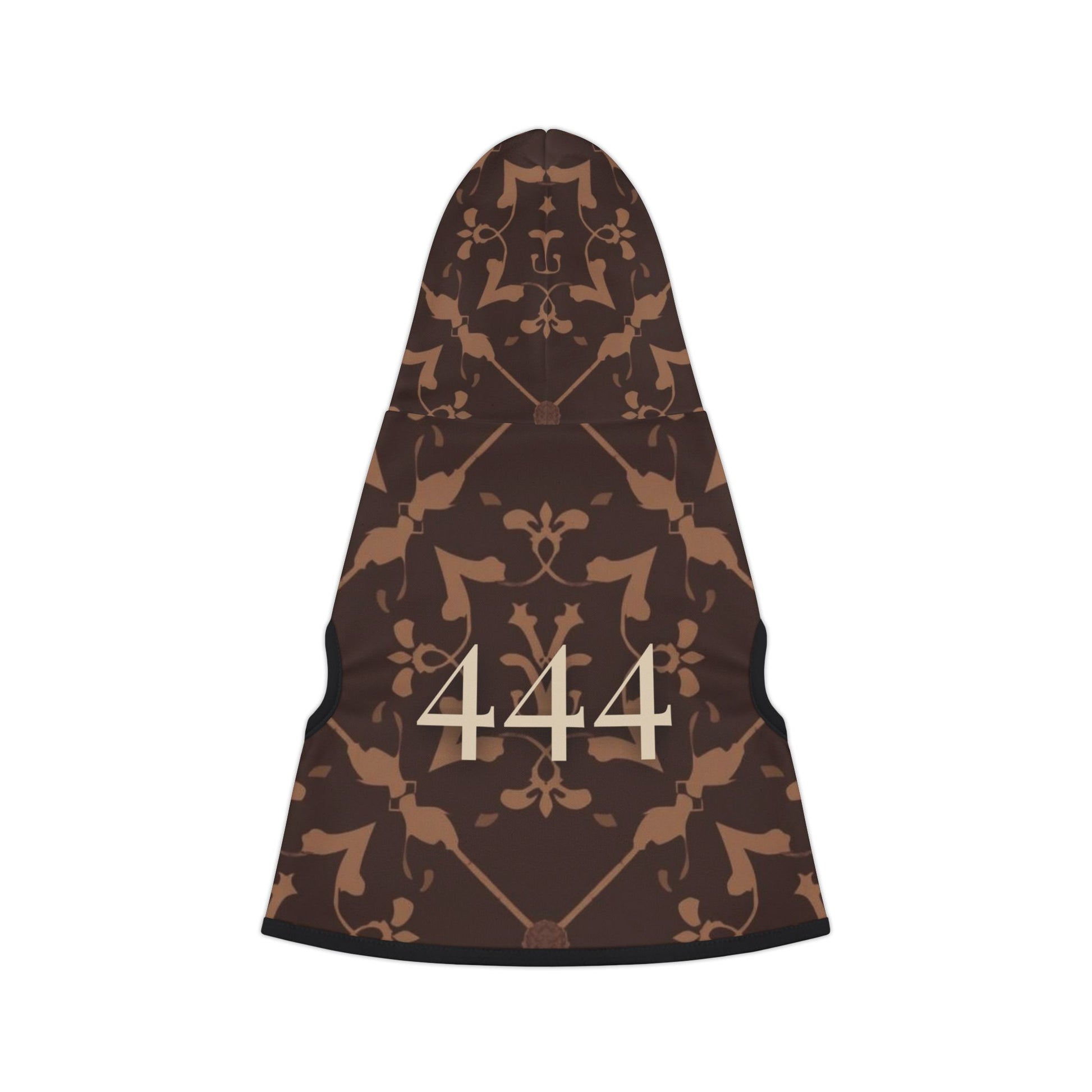Close-up of 444 angel number design on heirloom dog hoodie