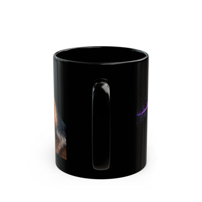 German Shepherd galaxy ceramic mug with coffee on a desk