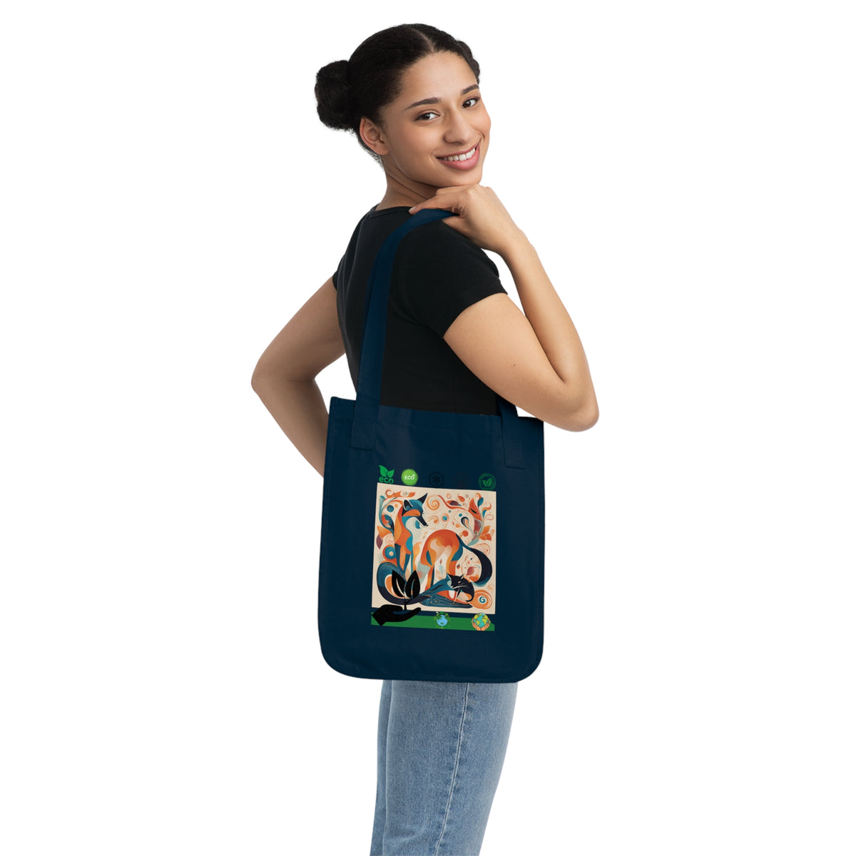 SniffWaggleNWalk™ eco forest dog tote — flat lay comparing Natural and Navy colourways
