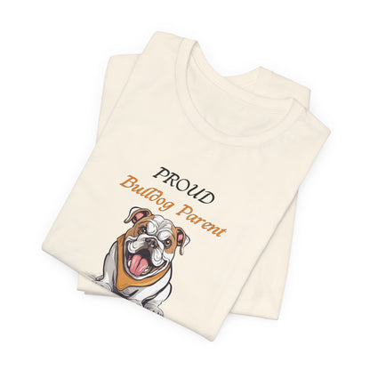 Proud Bulldog Parent t-shirt in Natural, flat lay