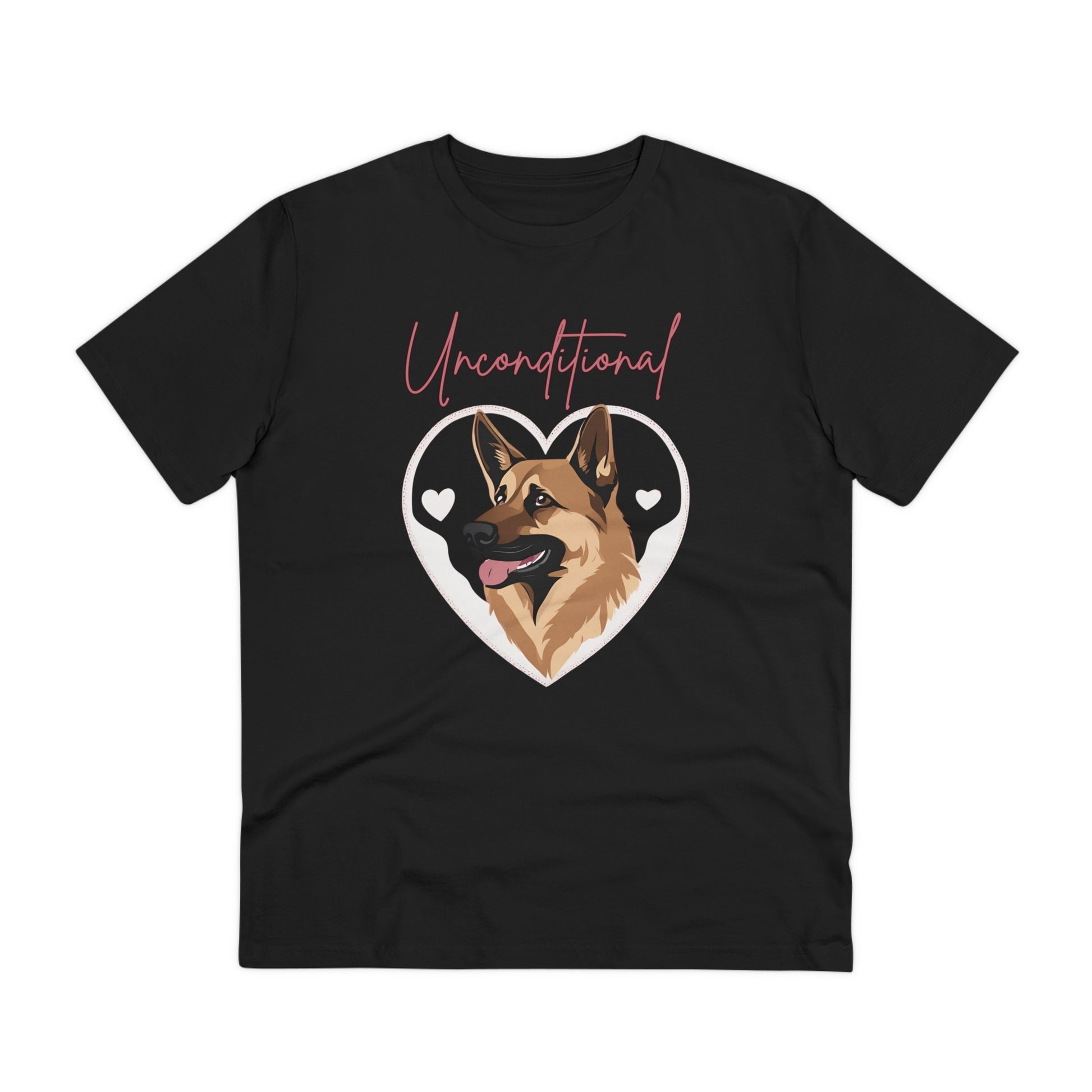 "UNCONDITIONAL LOVE" Organic T-shirt - Unisex FEATURING A GERMAN SHEPHERD - Sniff Waggle And Walk