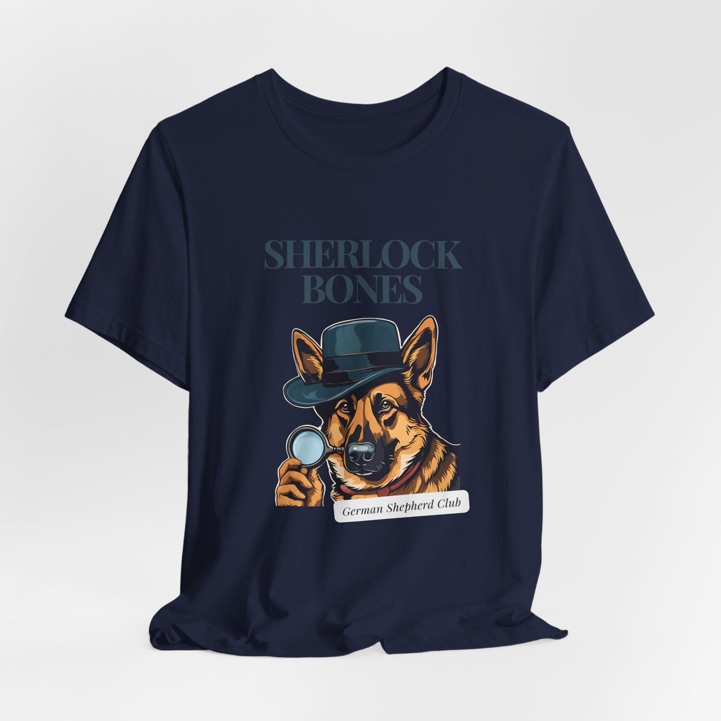 Sherlock Bones Detective Dog T-Shirt — Navy — free worldwide delivery — SniffWaggleNWalk™