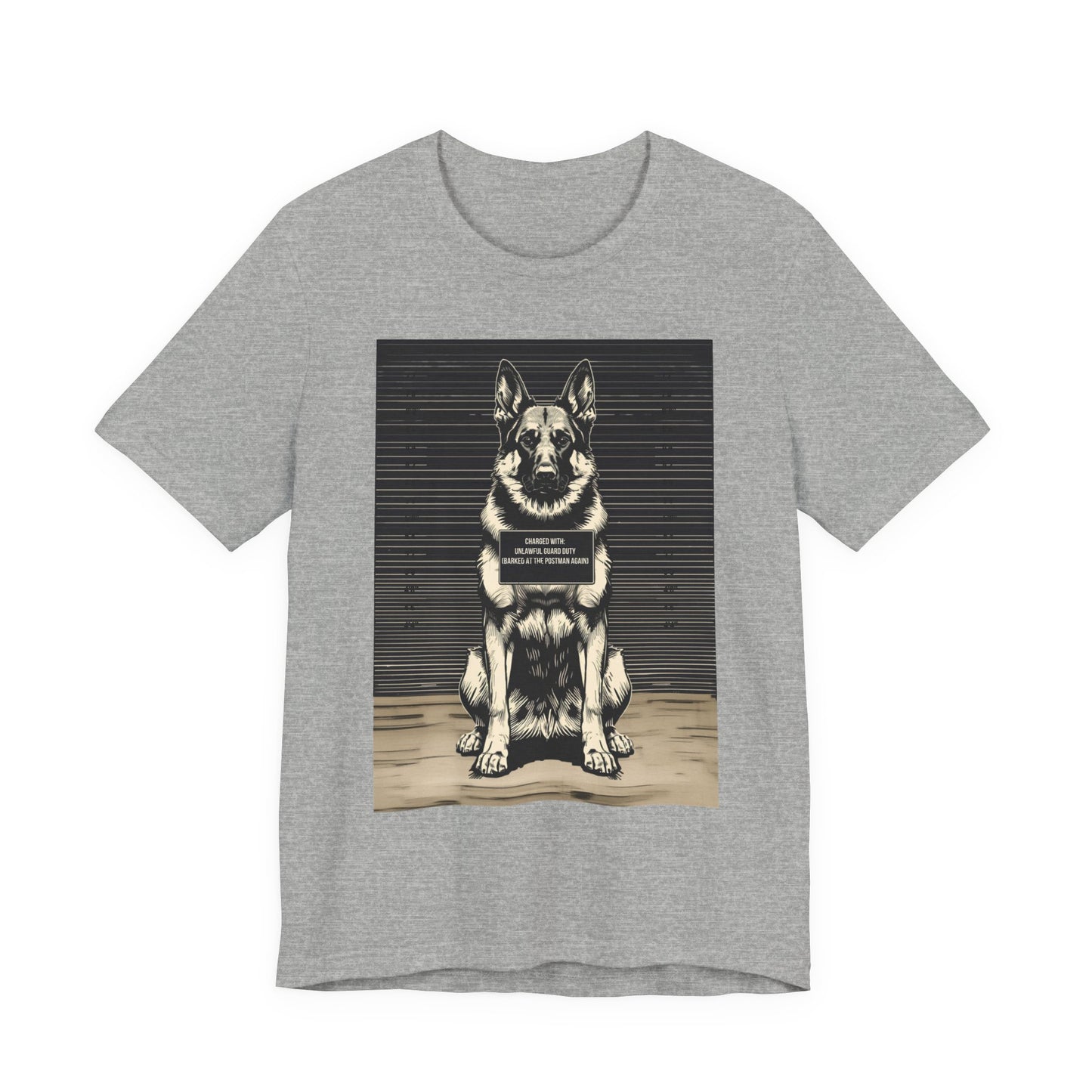 German Shepherd True Crime Night Shift t-shirt, dark grey heather, back view
