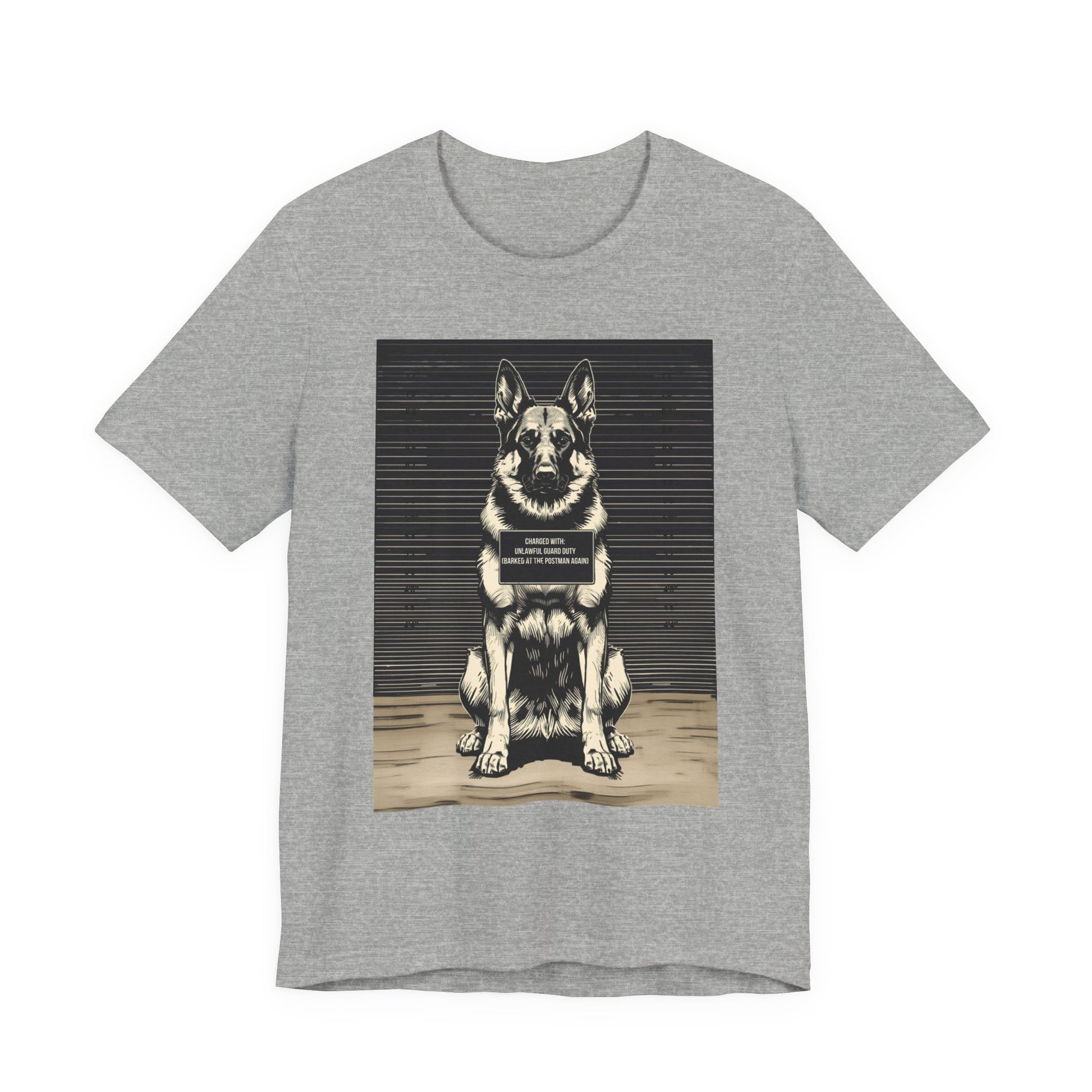 German Shepherd True Crime Night Shift t-shirt, dark grey heather, back view