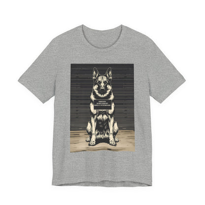German Shepherd True Crime Night Shift t-shirt, dark grey heather, back view