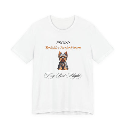 Proud Yorkshire Terrier Parent t-shirt in Yellow, front view