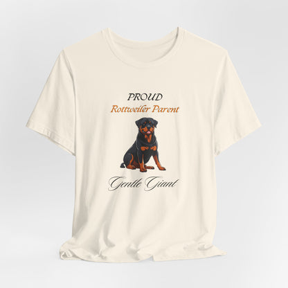 Proud Rottweiler Parent t-shirt on a hanger