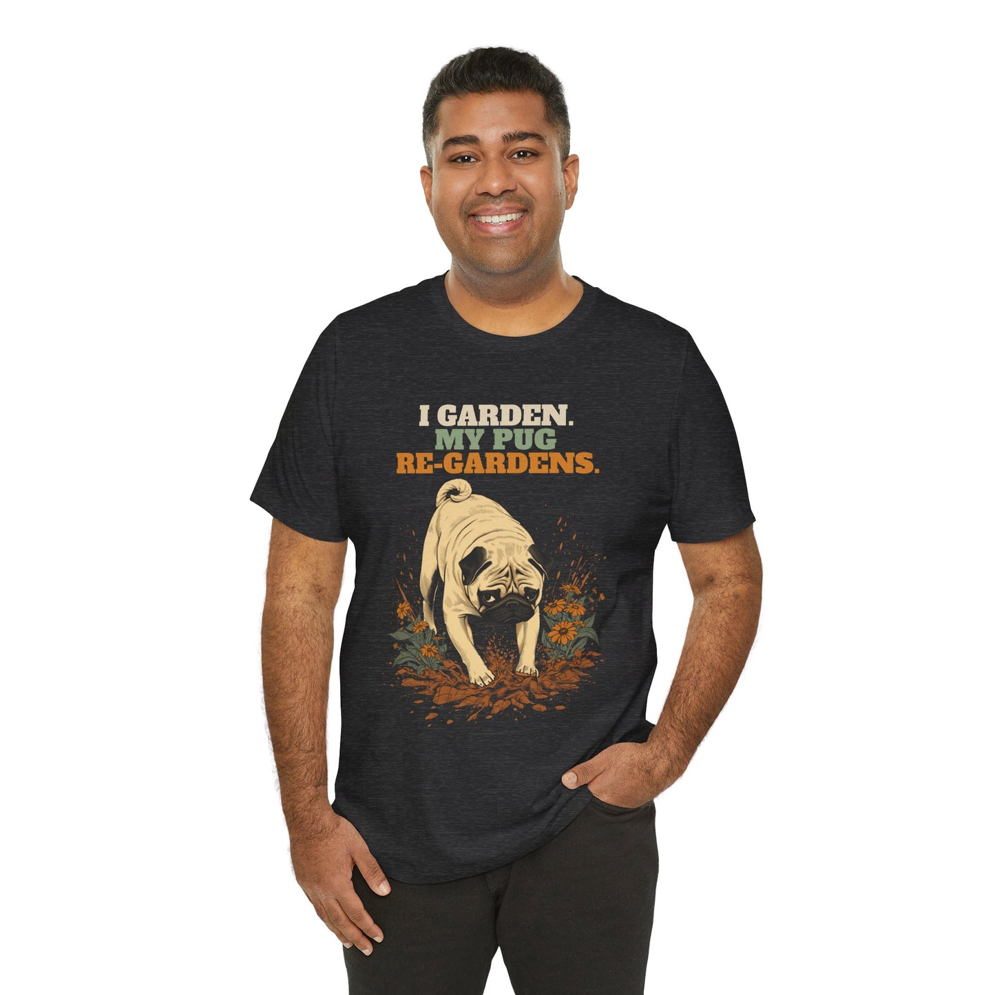 Pug gardening graphic t-shirt