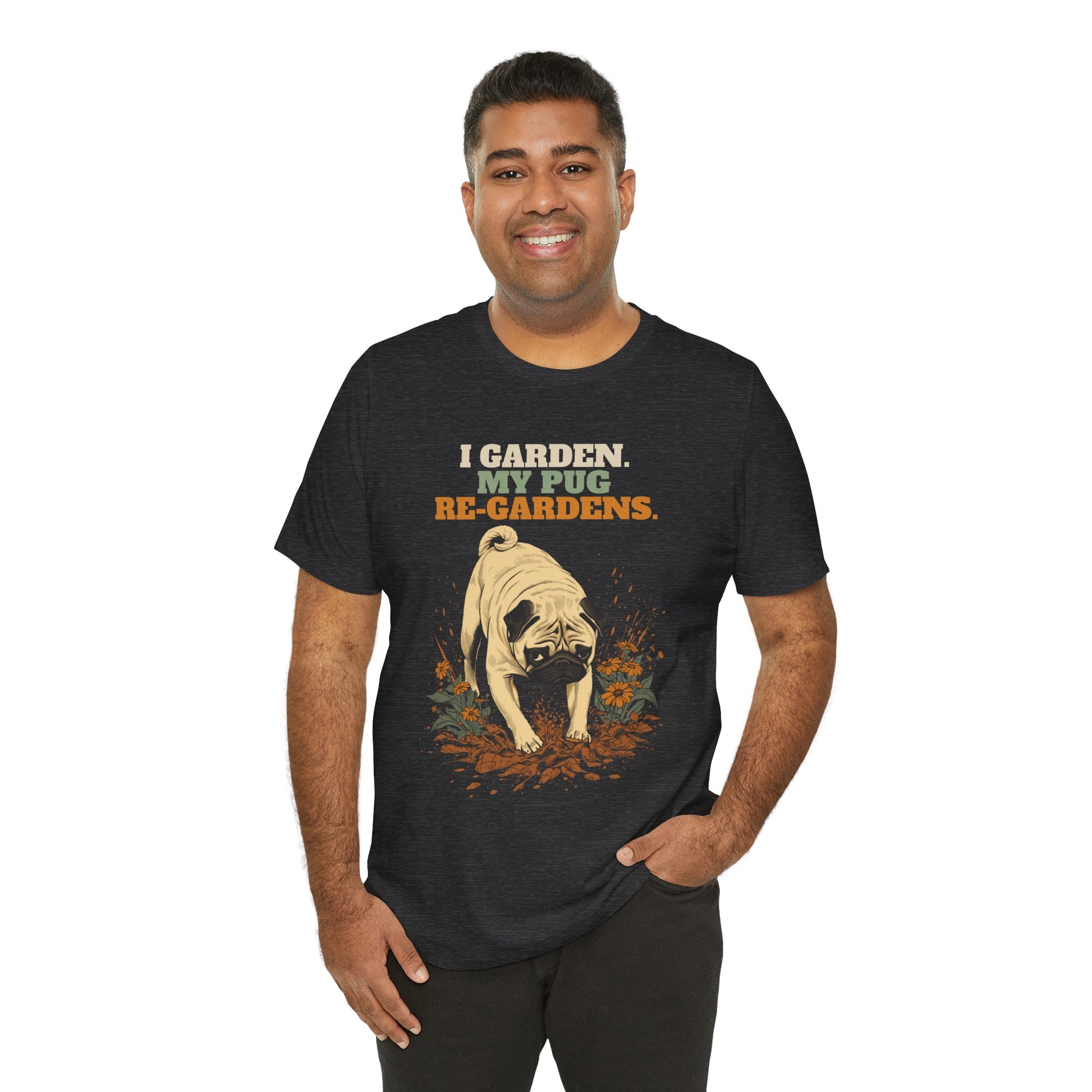 Pug gardening graphic t-shirt