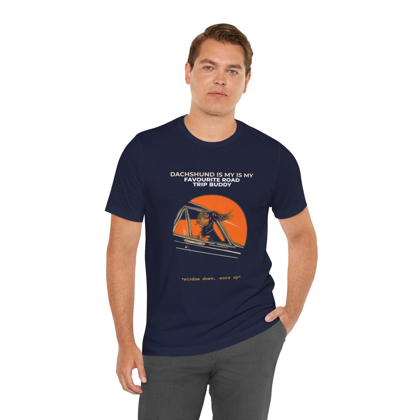 Dachshund Road Trip T-Shirt — “Dachshund Is My Favourite Road Trip Buddy” Vintage Sunset Tee