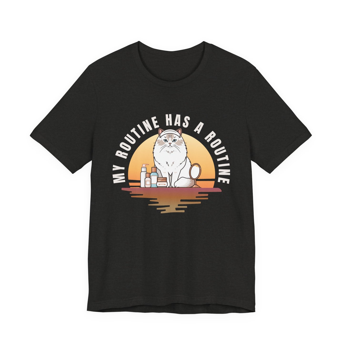 Cat Skincare Tee — “My Routine Has a Routine” Graphic T‑Shirt