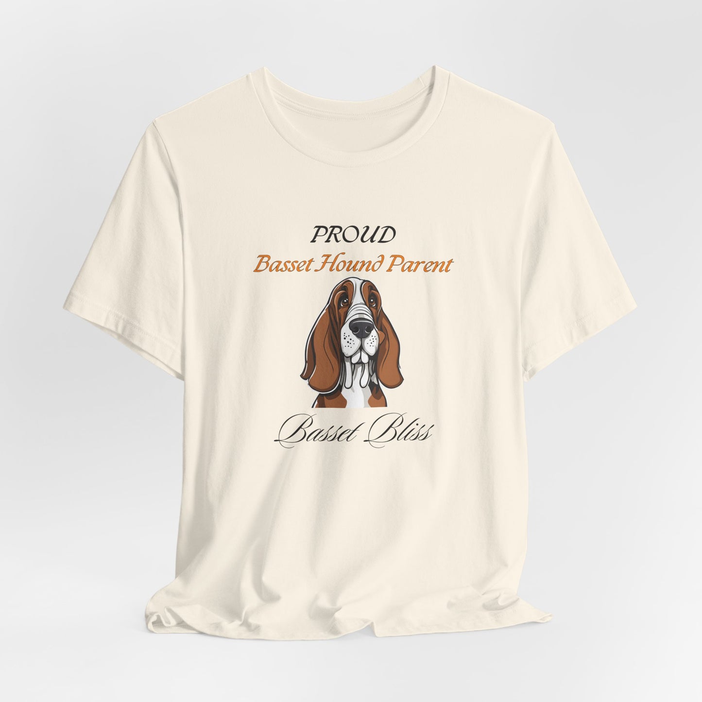 Proud Basset Hound Parent t-shirt folded, showing fabric texture