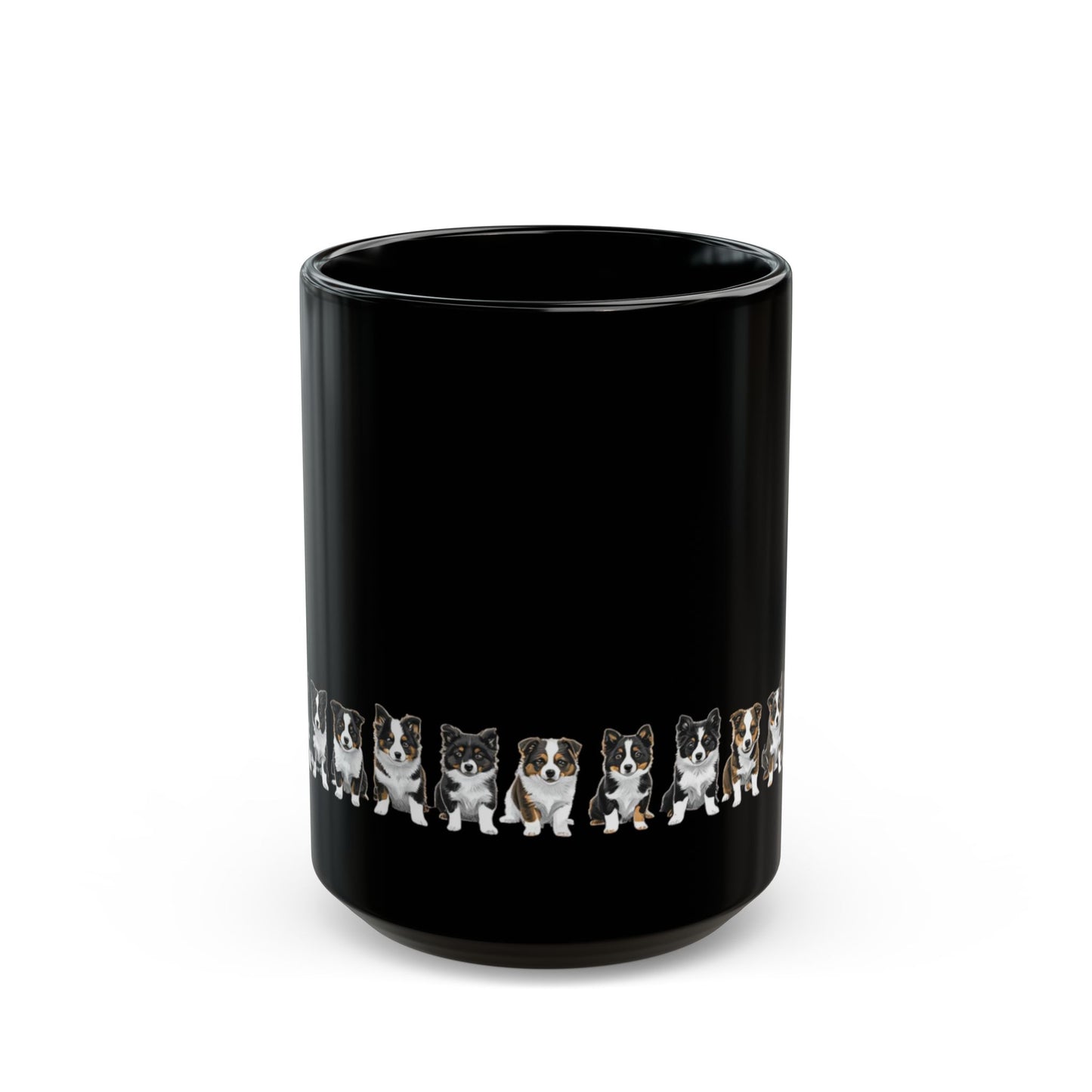 border collie Lineup Black Coffee Mug — Cute border collie Pattern (11oz & 15oz)