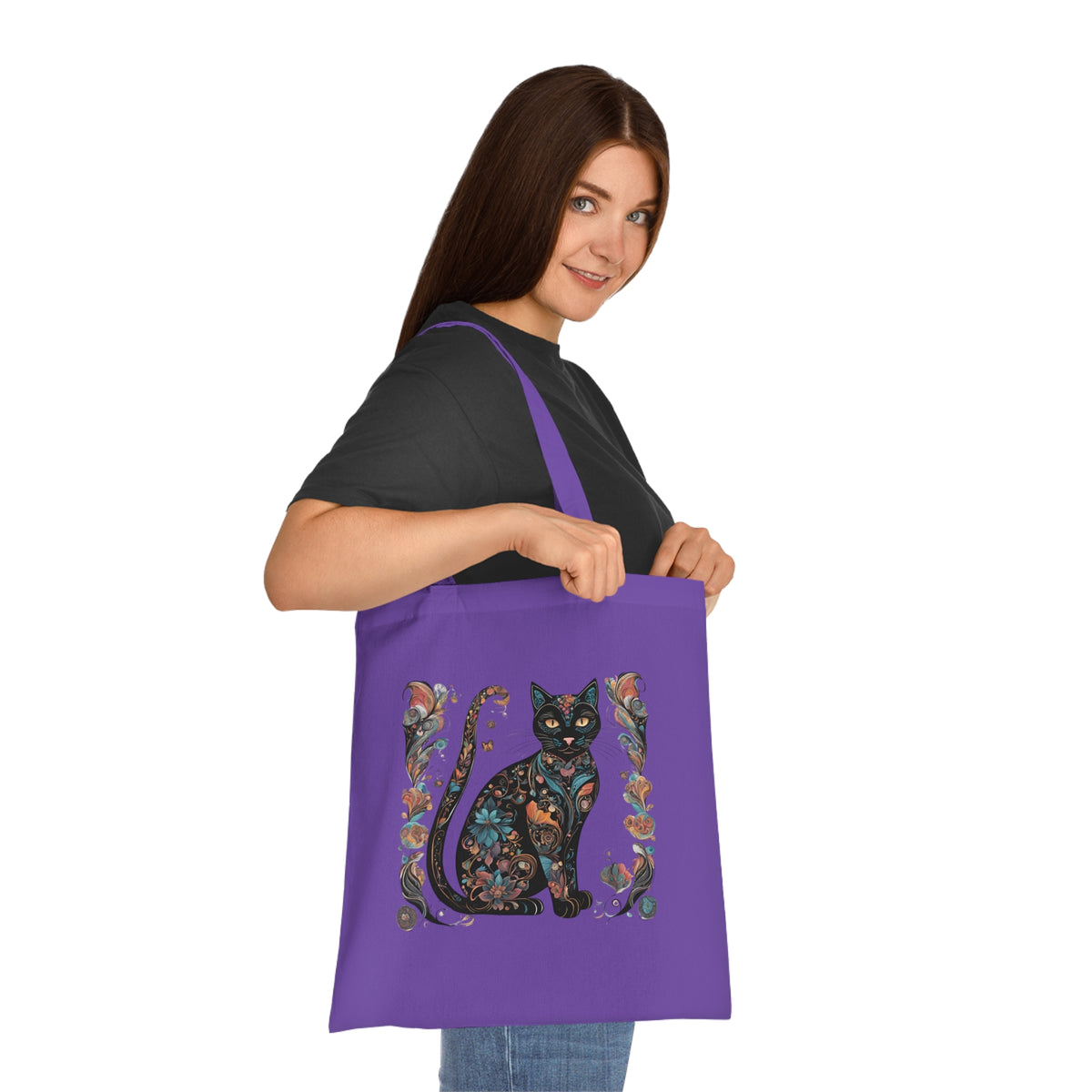 Lightweight cat cotton tote size reference — 42 x 38cm, 4.13oz fabric, 30cm handles